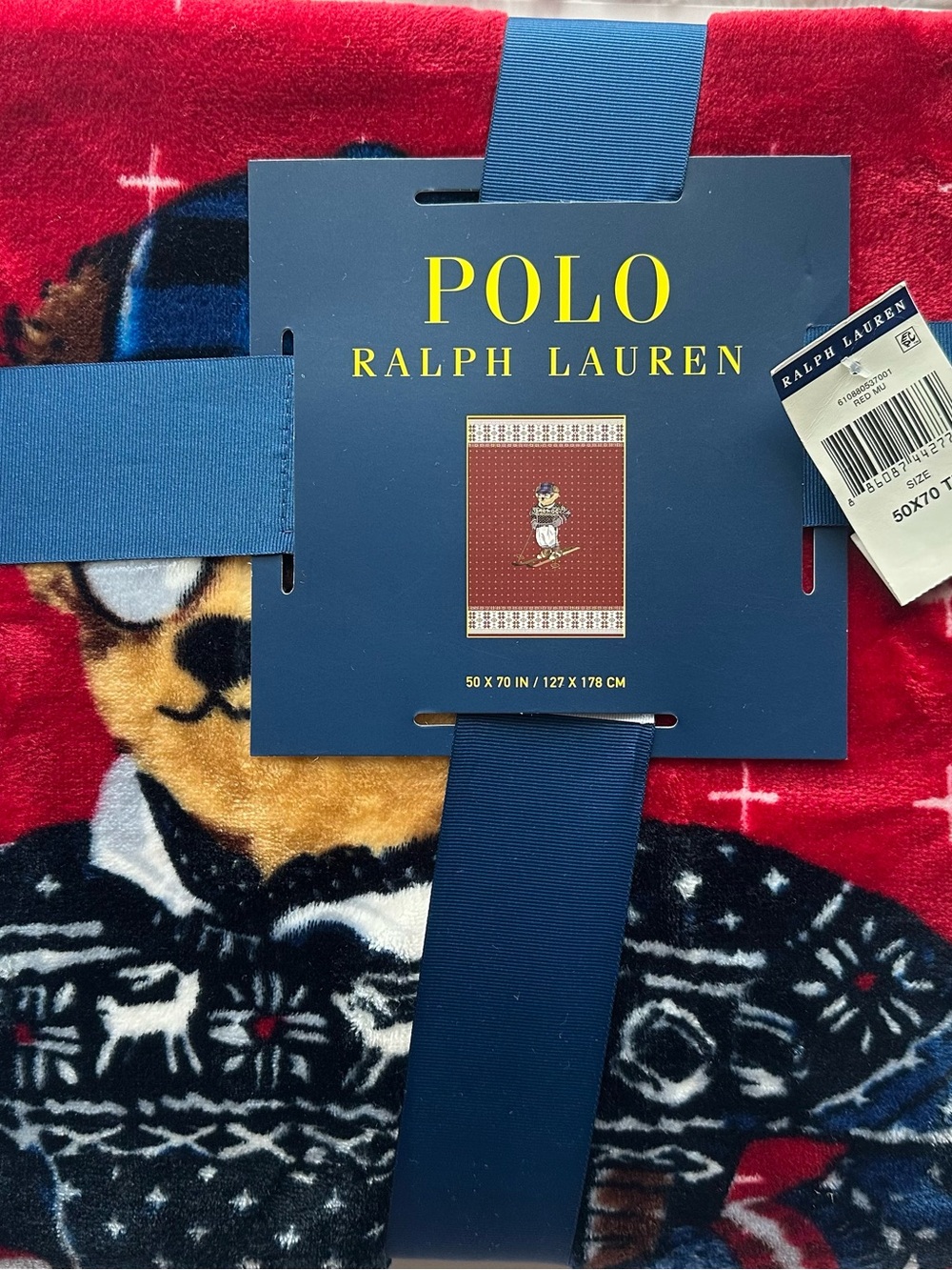 Polo Ralph Lauren Bear Throw Blanket - Red & Black